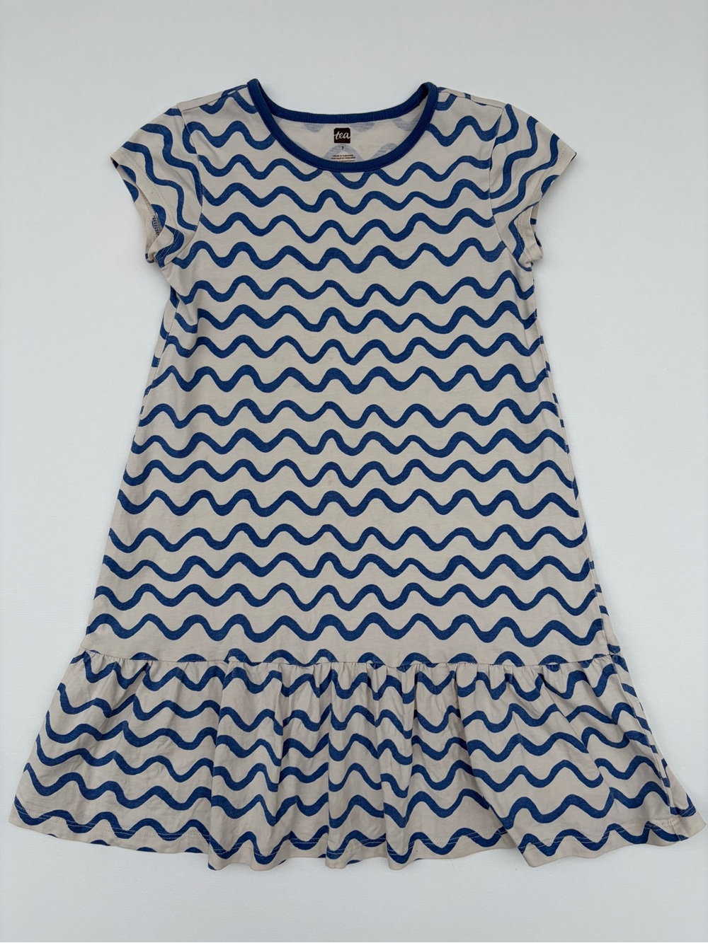 Tea Girls 7 Blue and White Waves Dress